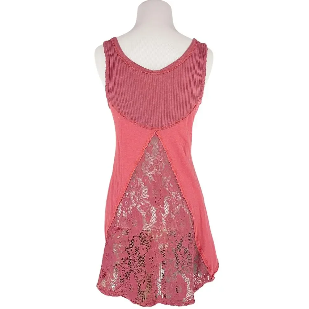 FREE PEOPLE We The Free Night Falls Pieced Tank w/ Feather Graphic Washed Red XS
